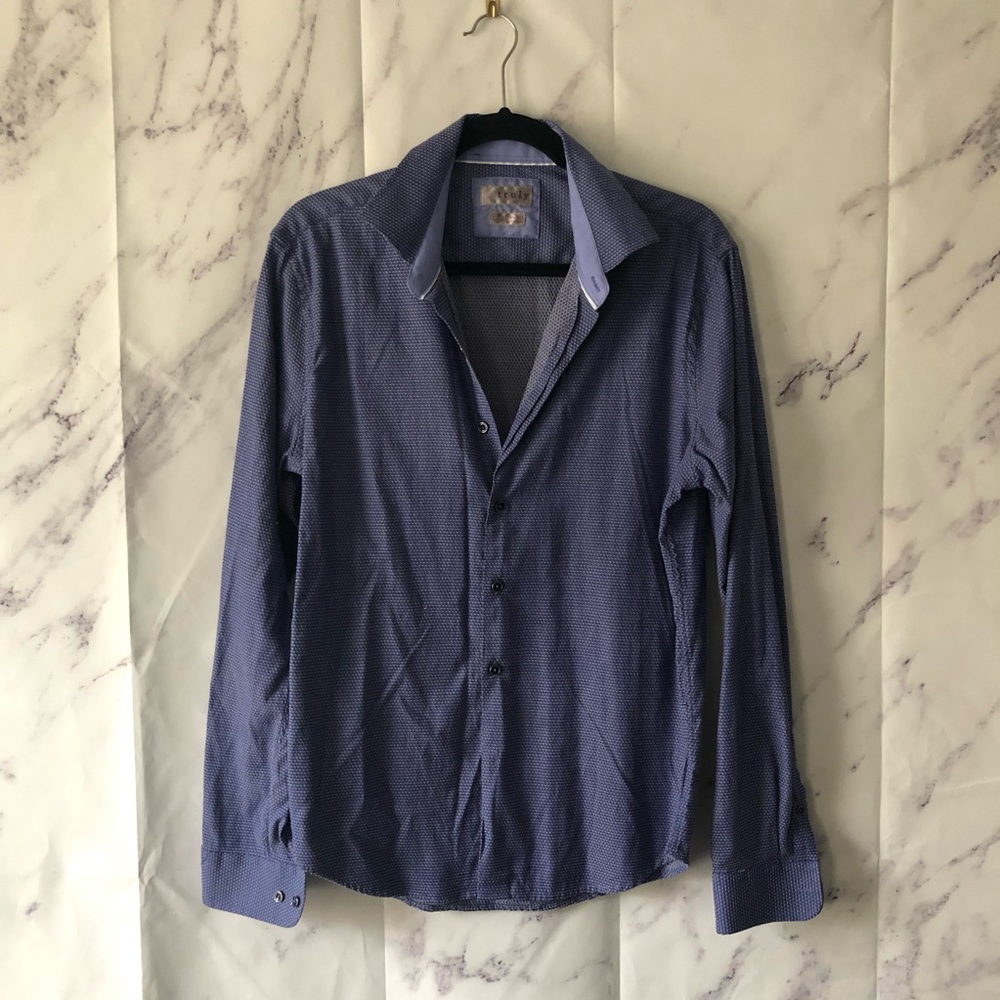 TRULY - SLIM FIT TEXTURED BUTTON DOWN SHIRT BLUE MENS MEDIUM